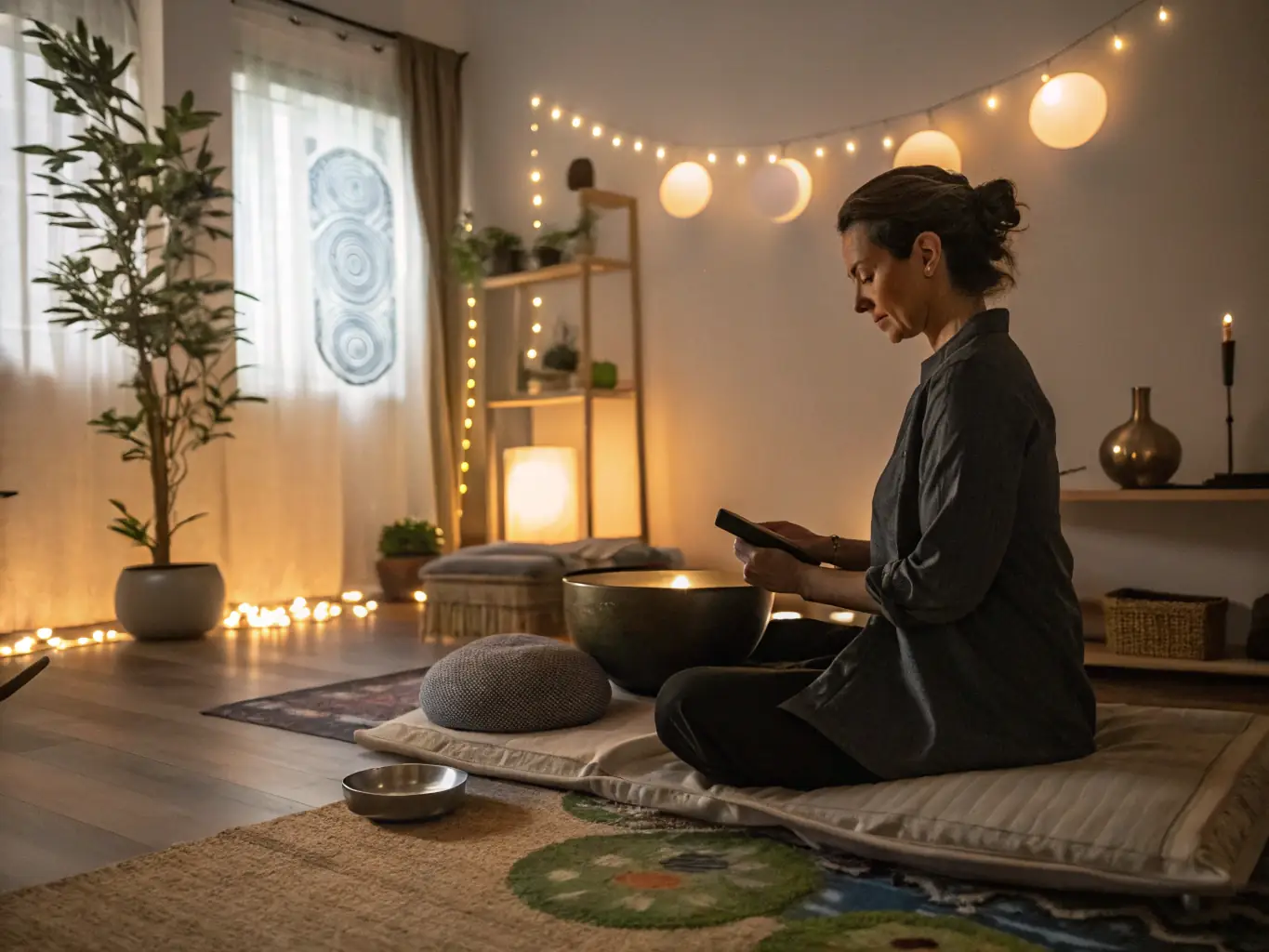 A therapist using magnetism techniques in a tranquil setting.