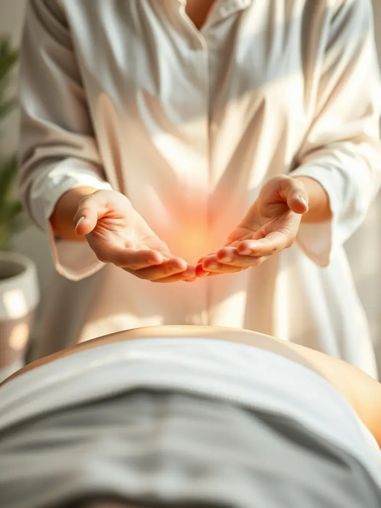 A therapist channeling energy during a magnetism session.