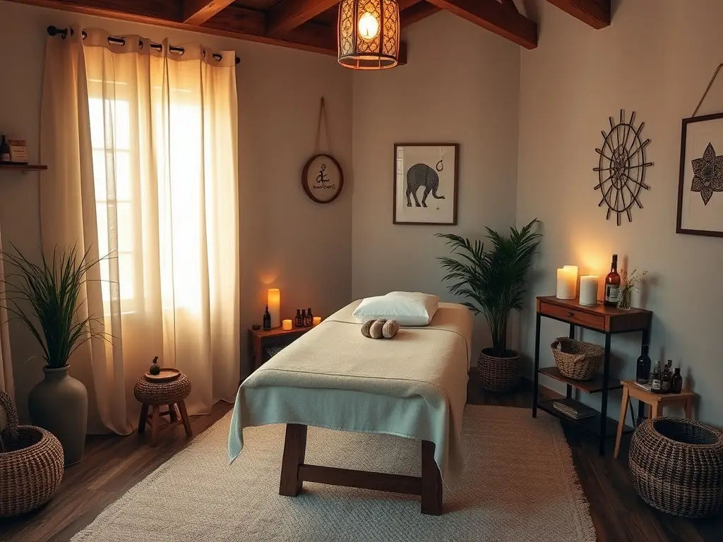 A tranquil therapy room with a therapist applying magnetism techniques.