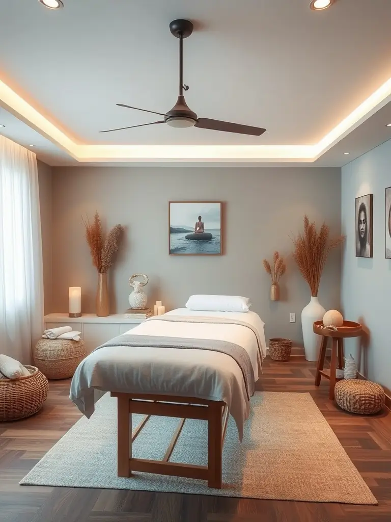 An inviting therapy room set up for a holistic massage session.
